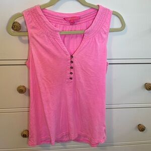 Lily Pulitzer Neon Pink V-neck Button Tank Top